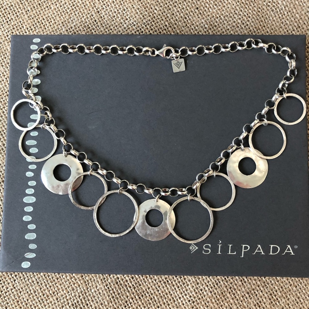 Silpada Sterling Silver .925 Circle Disc Coin Rolo Chain Link Bib Necklace